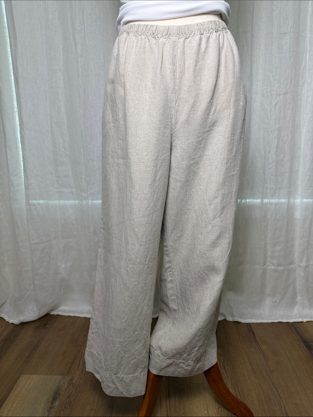 J. Jill Khaki Beige Wide-Leg Linen Pull On Pants
